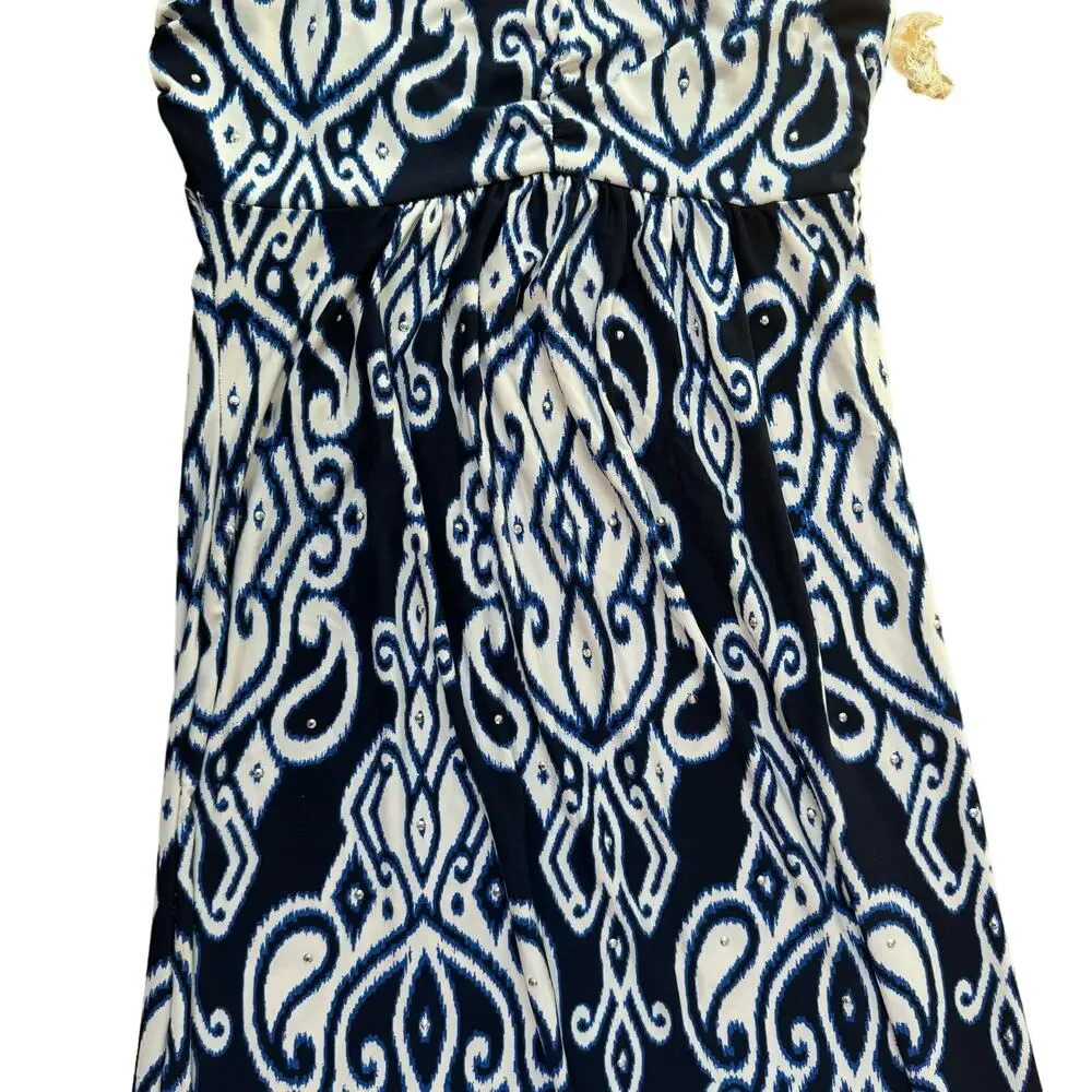INC international Concepts Women Blue and White Halter Embellished Maxi Dress MD - Picture 4 of 10